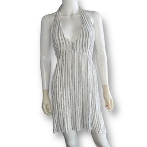 AMERICAN EAGLE White Black Pinstripe Gauze Halter Smock Tie Back Mini Dress XS